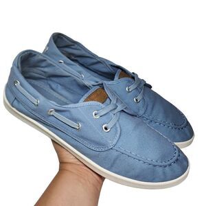 Lincoln Outfitters Womens Blue and White Slip‎ On Denim Flats Dock Shoes Size 11